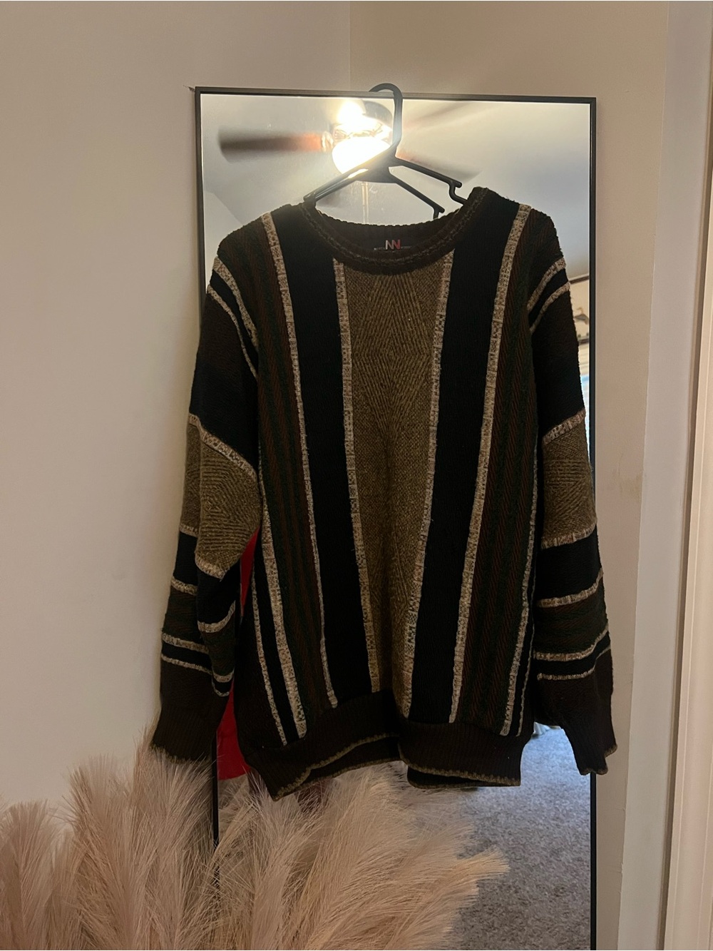 Men's Striped Crewneck Sweater in Olive & Black